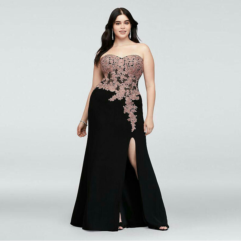 Plus Size Charming Lace Prom Dresses Sheer Sweetheart Side Split Evening Gown A Line Beaded Apppliqued Floor Length Formal Dress pppliqued