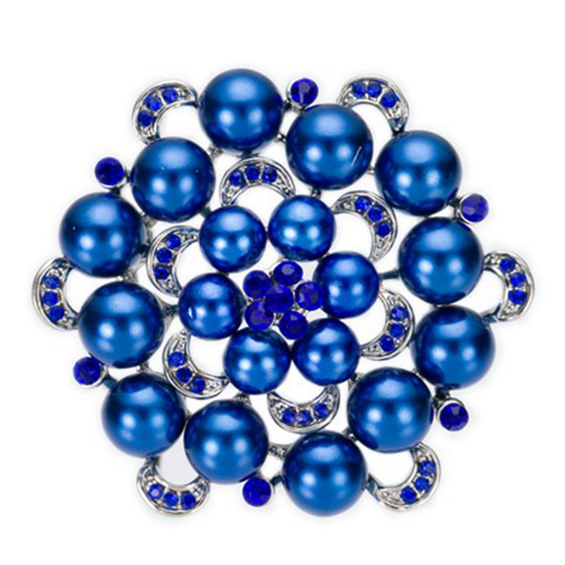 Rhodium Silver Plated Rhinestone Crystal and Pearl Bridal and Party Brooch