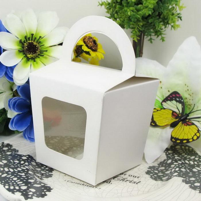 Wholesale- Free shipping Simple Cupcake box With Handle single cupcake boxes pudding case with lining 12pcs