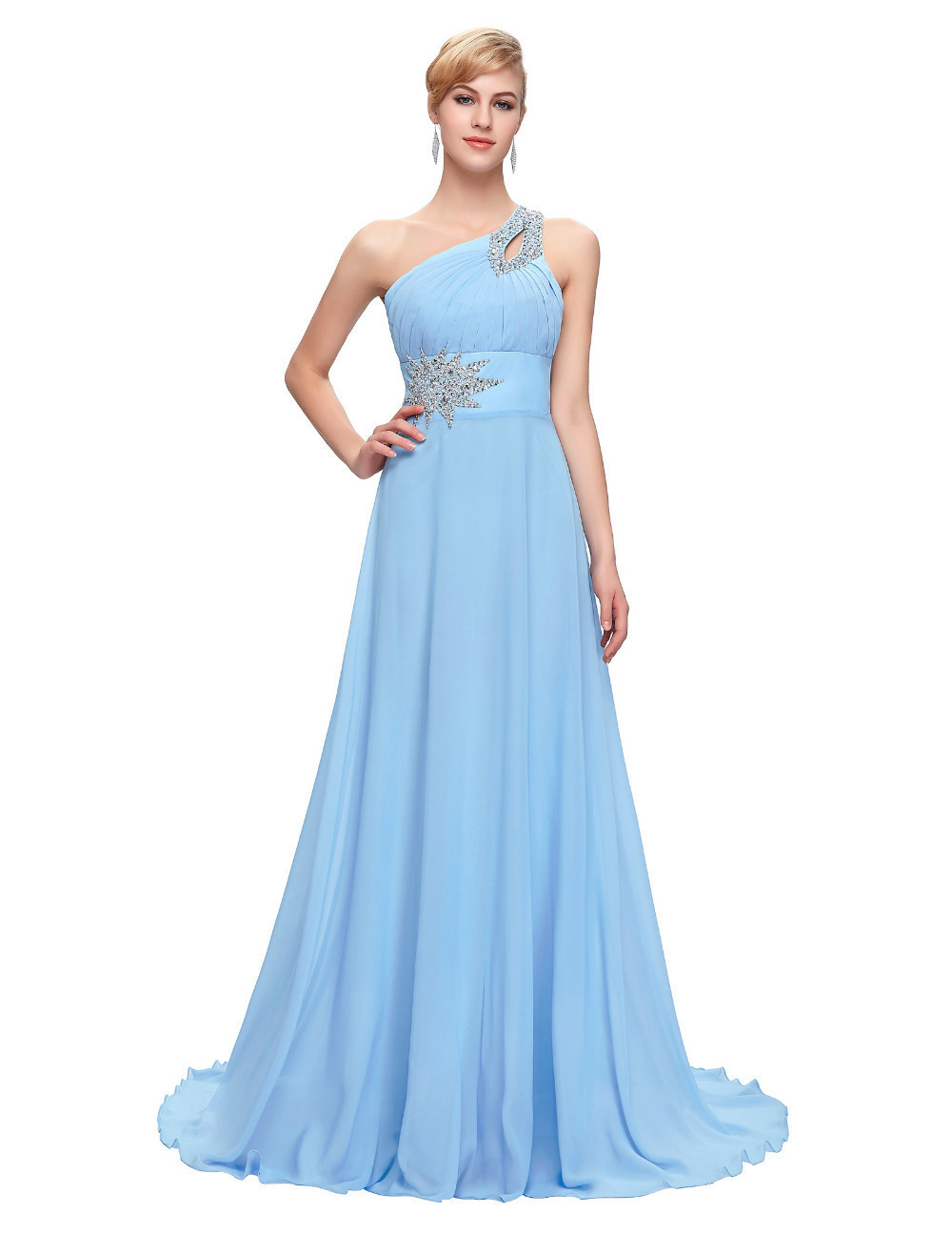 Cheap Royal Blue Sexy One Shoulder Chiffon Bridesmaid Dresses Long Pleated Beaded Formal Evening Dresses Wedding Guest Gowns Maids of Honor