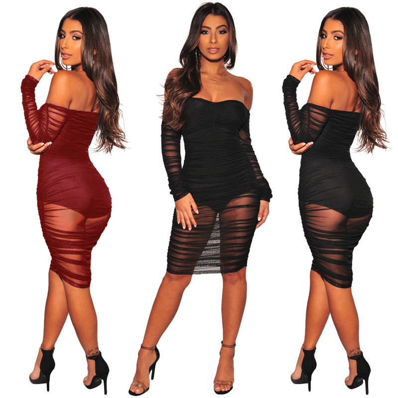 Women mini dresses solid color sexy & club elegant summer clothing mesh sheer off shoulder slash neck long sleeve sheath column stylish 0087, Wine red
Women mini dresses solid color sexy & club elegant summer clothing mesh sheer off shoulder slash neck long sleeve sheath column stylish 0087, Wine red