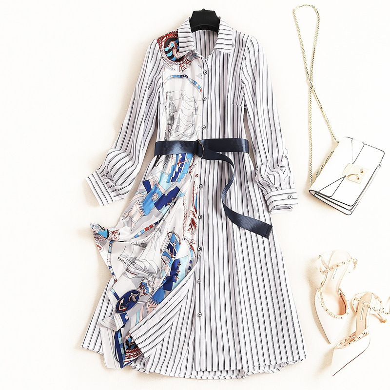 2019 Fall Autumn Long Sleeve Lapel Neck Elegant Striped Print Belted Panelled Single-Breasted Dress Casual Fashion Dresses OLB14L510, Multi
2019 Fall Autumn Long Sleeve Lapel Neck Elegant Striped Print Belted Panelled Single-Breasted Dress Casual Fashion Dresses OLB14L510, Multi