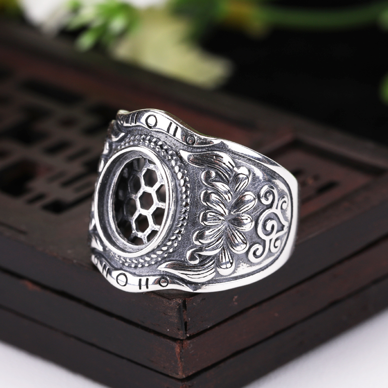 925 Sterling Silver Women Men Ring 9x11mm Oval Cabochon Semi Mount Ring Fit Amber Opal Turquoise Lapis Lazuli Setting