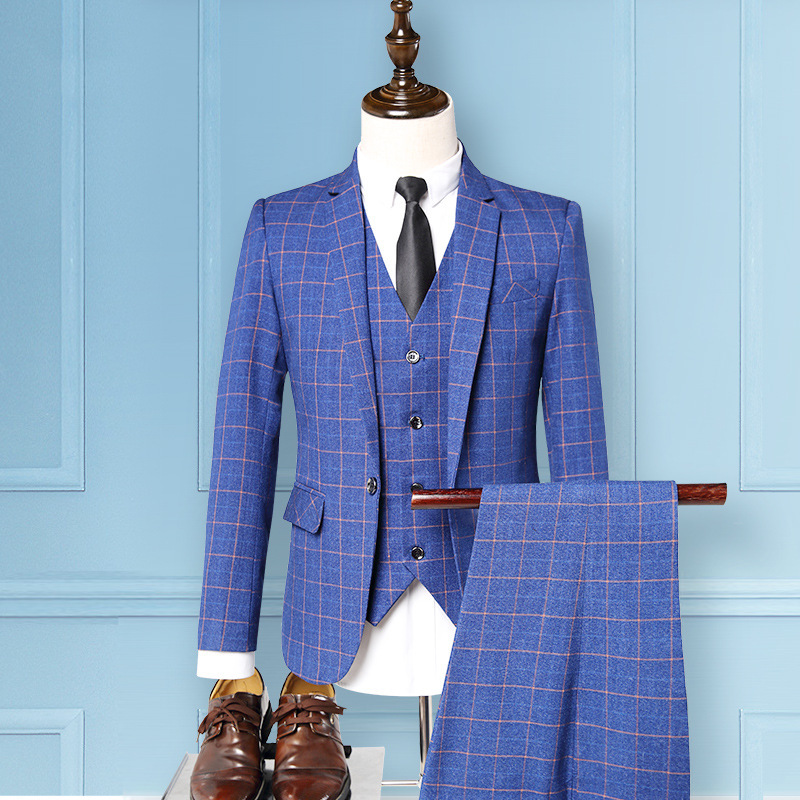 New wholesale wedding suit coat young male party dress suit business grid three sets of cultivate morality, Blue
New wholesale wedding suit coat young male party dress suit business grid three sets of cultivate morality, Blue