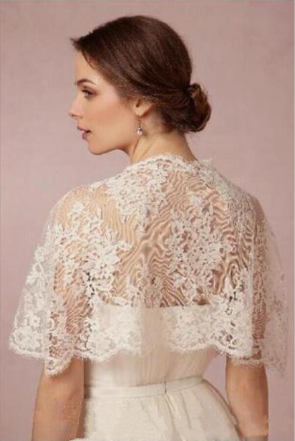 Vintage 2019 Wedding Wrap White Ivory Bolero Bridal Jackets Jewel Neck Sleeveless Lace BHLDN Plus Size Wedding Jacket