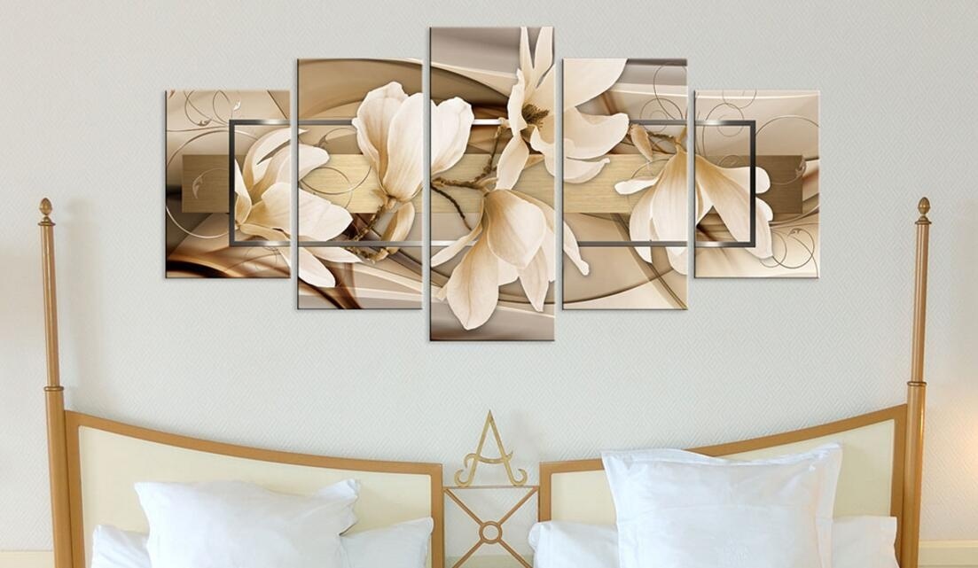 ( No Frame)5PCS/Set Brown Flower Art Print Poster Frameless Canvas Painting Wall Picture Home Decoration