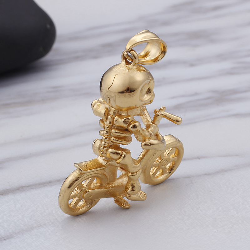 Hip Hop Skeleton Bicycle Pendants Necklace New Men Punk 316L Stainless Steel 18K Gold Plated Jewelry