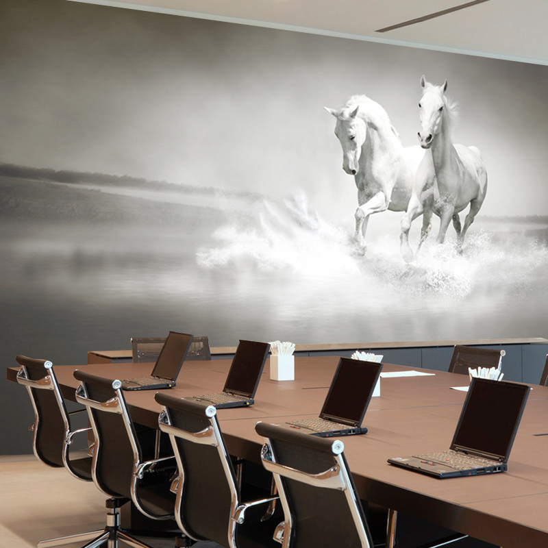 Custom Size Modern Art 3D Running White Horse Photo Mural Wallpaper for Bedroom Living Room Office Backdrop Non-woven Wall Paper