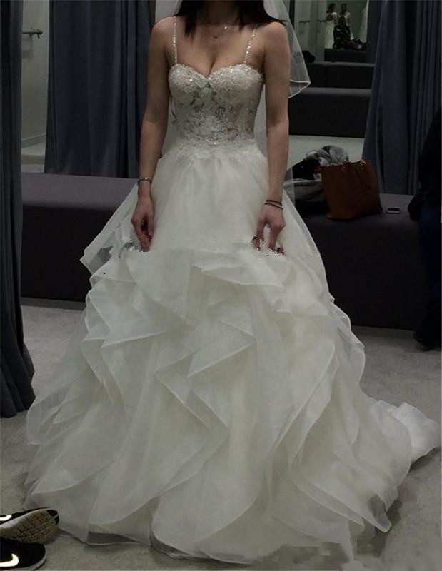 organza ruffles wedding dresses spaghetti neck lace appliques beaded arabic bridal gowns new fashion garden church wedding dress
