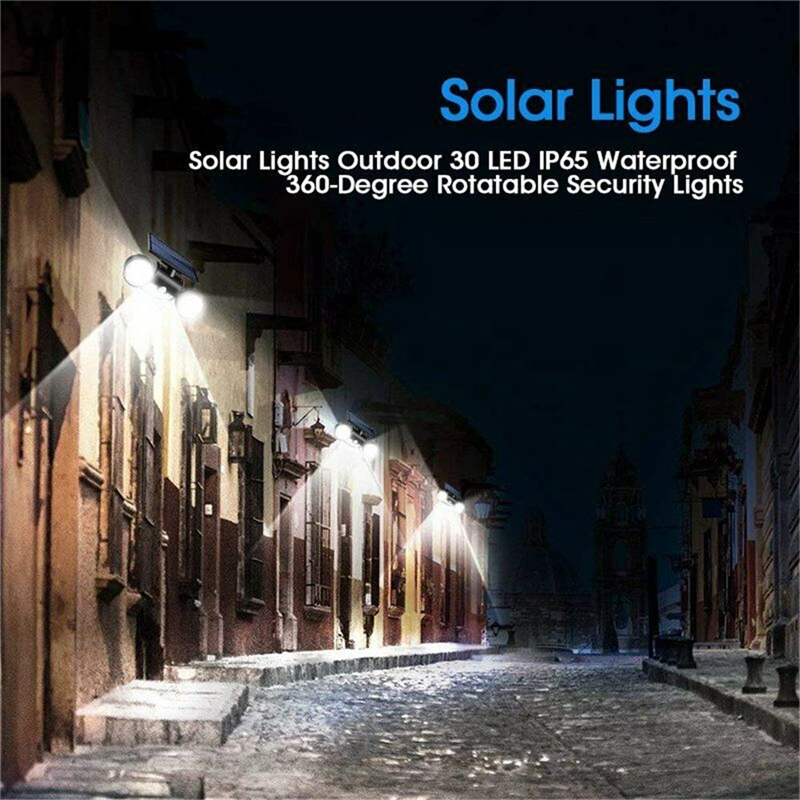 Outdoor Solar Lamp 30LED Dual Head PIR Motion Sensor Spotlight Waterproof Adjustable Wall Light for Patio Lawn Pool Yard Garage Garden