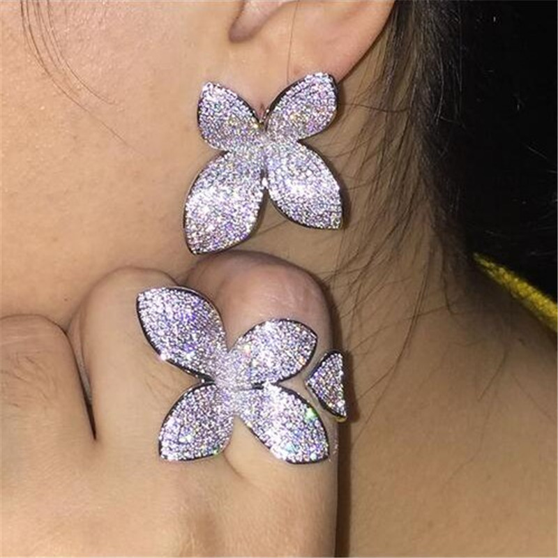 Vintage Flower Leaf ring Pave Setting Diamond Cz Sona Stone 925 Sterling silver Party wedding band rings for women Finger Jewelry