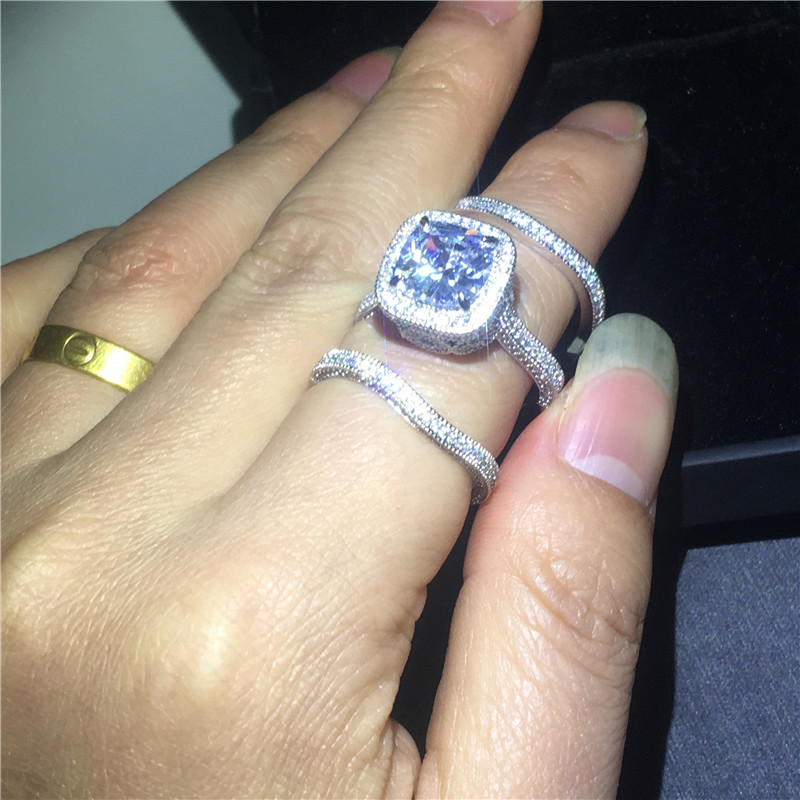 Vintage Flower ring sets 925 Sterling silver Diamond Statement Engagement wedding band rings for women Party Jewelry Gift