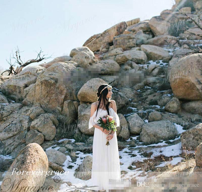 2019 New Designed Bohemian Beach Lace Chiffon Wedding Dress Long Pregnant Women Country Style Western Bridal Gown Custom Made Plus Size