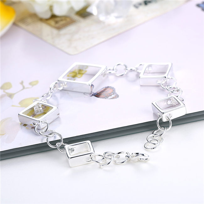 Hot sale best gift 925 silver Full Quartet grid bracelets DFMCH204,fashion 925 sterling silver plated Chain link bracelets high grade