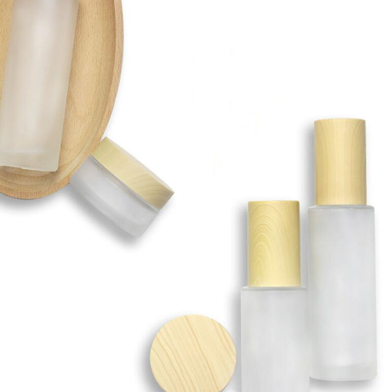 20ml 30ml 40ml 50ml 60ml 80ml 100ml Frosted Glass Cream Jar with Imitated Wooden Lids Cap Lotion Spray Bottle Cosmetic Container Jars