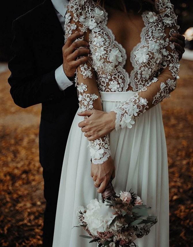 Cheap Bohemian Long Sleeves Wedding Dress A Line Chiffon Beach Country Garden Church Formal Bridal Gown Custom Made Plus Size