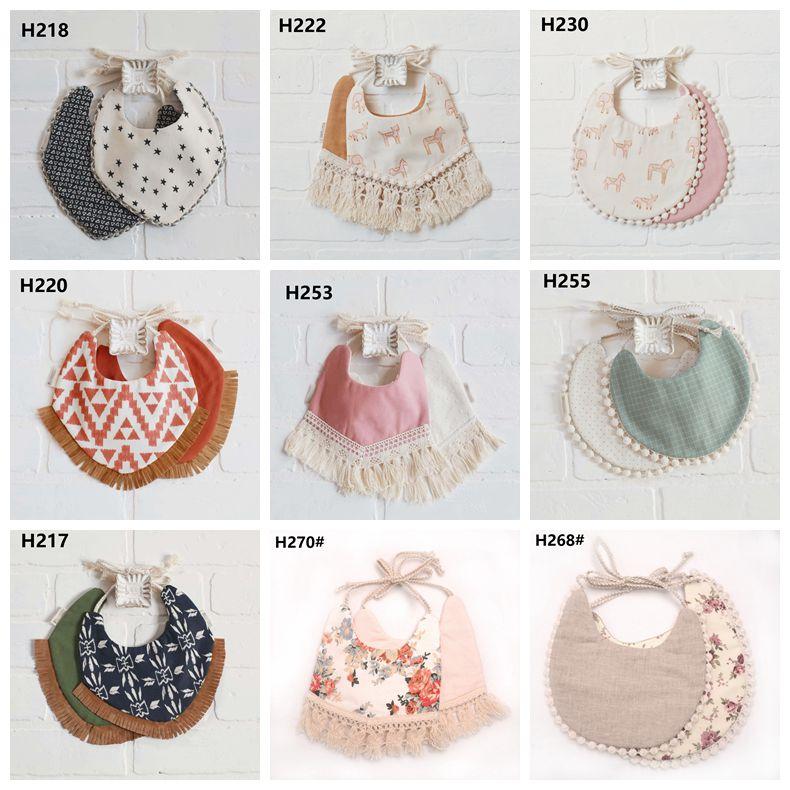 INS Cartoon ral Geometry Animal Print Infant Bandana Burp Cloths Baby Cotton Double Layer Tassel Bibs CCA11266 30pcs
