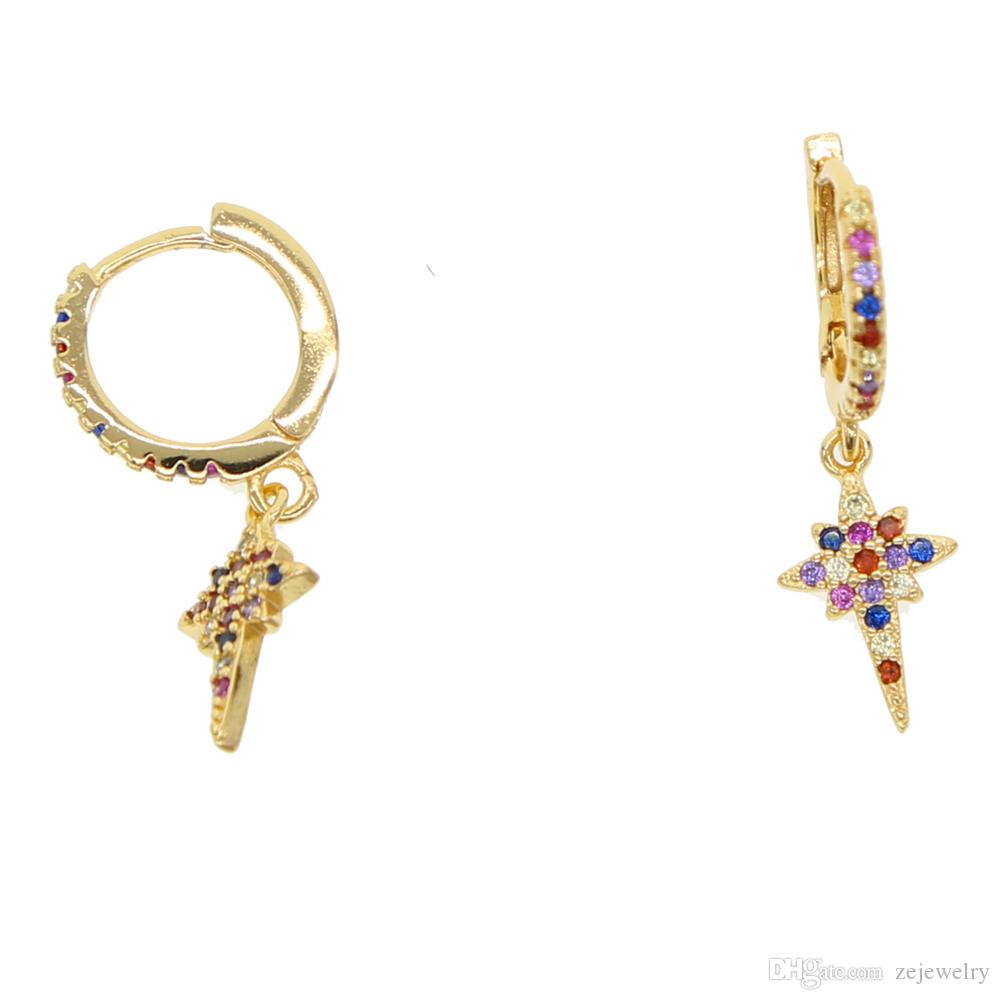 gold color rainbow cubic zirconia CZ cross snowflake hoop earrings 2018 trendy fashion women Gift party Classic earring jewelry