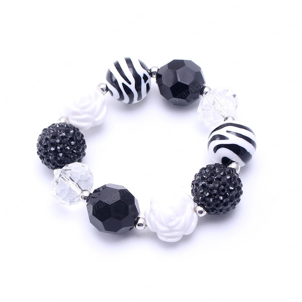 Kids Girls Chunky Beads Necklace Bracelets Cute White Rose Flower Child Baby Chunky Beads Jewelry Set For Party New