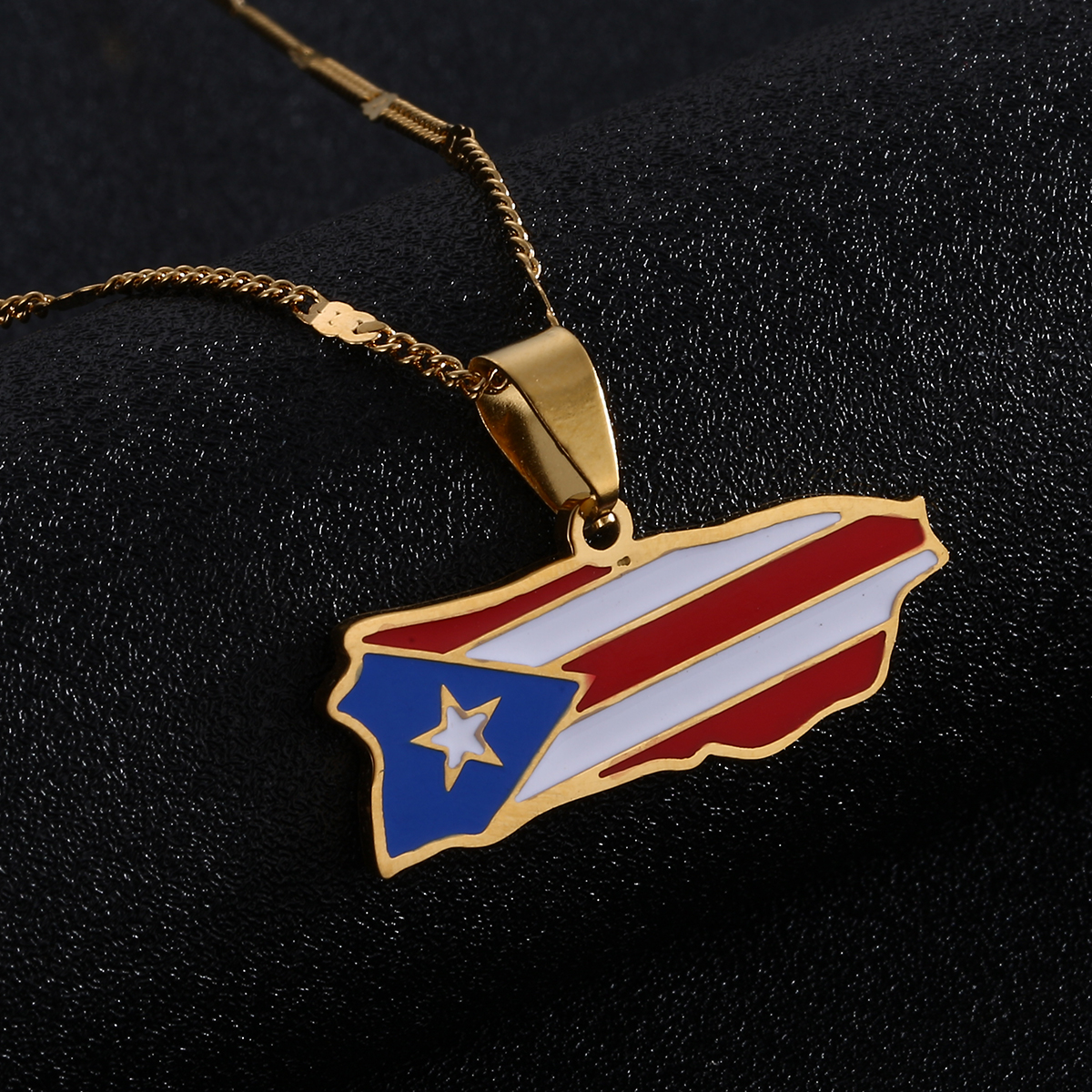 Stainless Steel Enamel Puerto Rico Map Pendant Necklace for Women Men Puerto Ricans Map Chain Jewelry