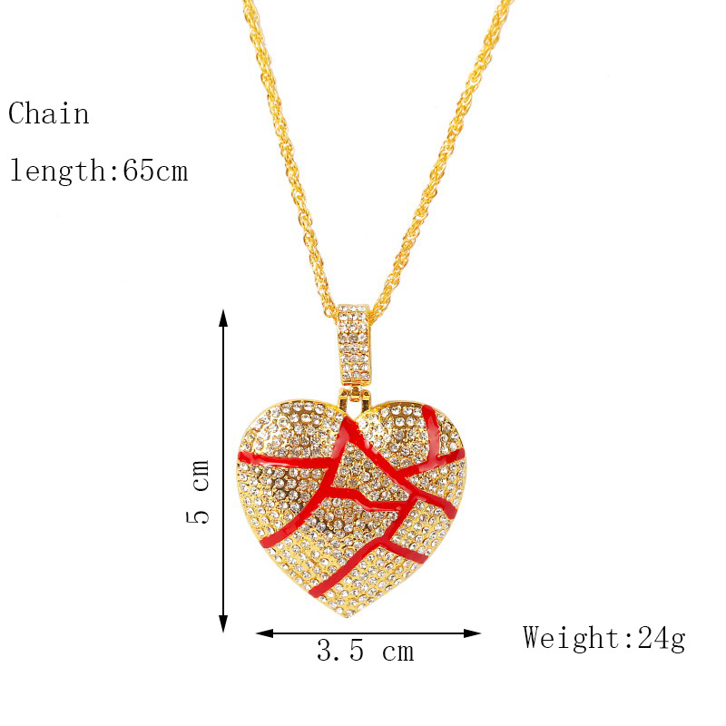 Broken Heart Necklaces Iced Out Pendant Hip Hop Jewelry Women Fashion Bling Necklace Crystal Rhinestone Love Charm Gold Silver Chain for Men