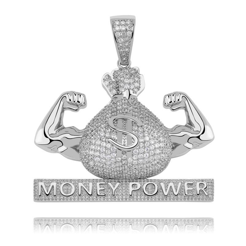 New 18K Gold Mens Bling Money Bag Dollar $ Money Power Pendant Necklace Hip Hop personalized Cubic Zirconia Jewelry Bijoux Gifts for Guy