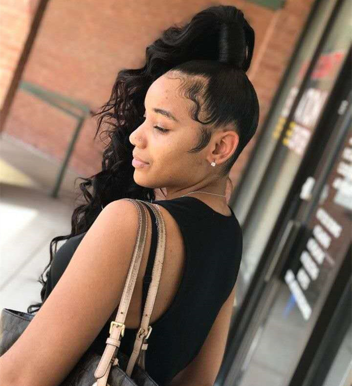 2019 new Simple Beautiful wavy curly long high ponytail women hair extension 160g clip in drawstring curly ponytail black ponytail hairstyle