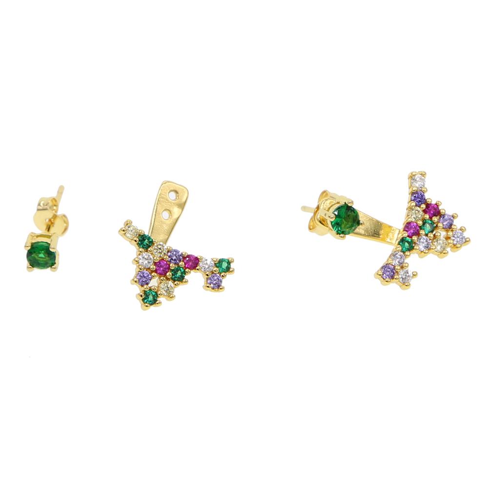 front back cz earring Mix multi color stone elegance gold color double side women girl fashion jewelry high quality