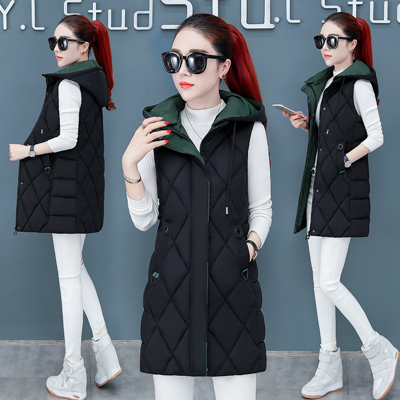 Autumn and winter women's long section detachable cap slim down cotton vest jacket Size S-XXL, Black
Autumn and winter women's long section detachable cap slim down cotton vest jacket Size S-XXL, Black