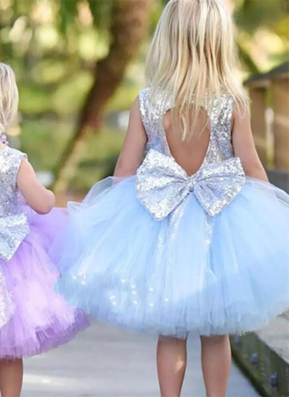 Fashion Sequin Flower Girls Dresses Sleeveless Cute Knee Length Fluffy Tulle Gown First Holy Communion Pageant Dresses