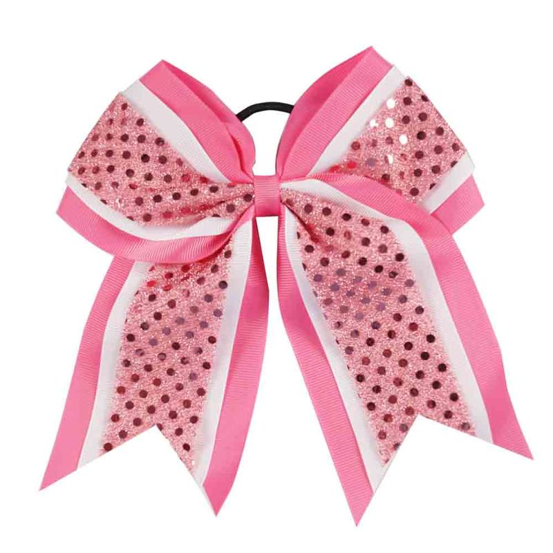 8Pcs/lot 7'' Handmade Three Layer Ribbon Sequins Cheer Bows With Elastic Girls Cheerleading Boutique Hair Accessories