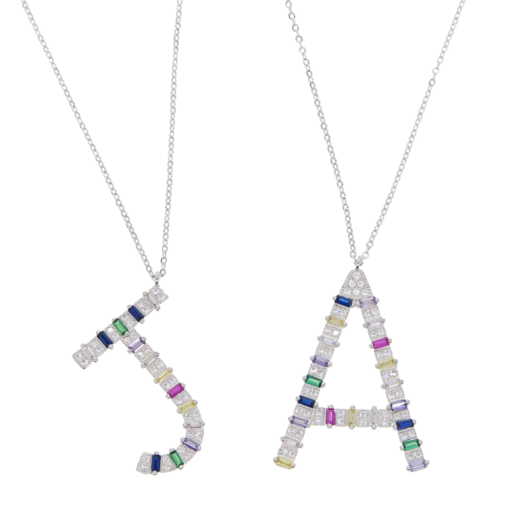 Big rainbow cz Alphabet Letter necklace 45+5cm custom name personalized Initial pendant necklaces