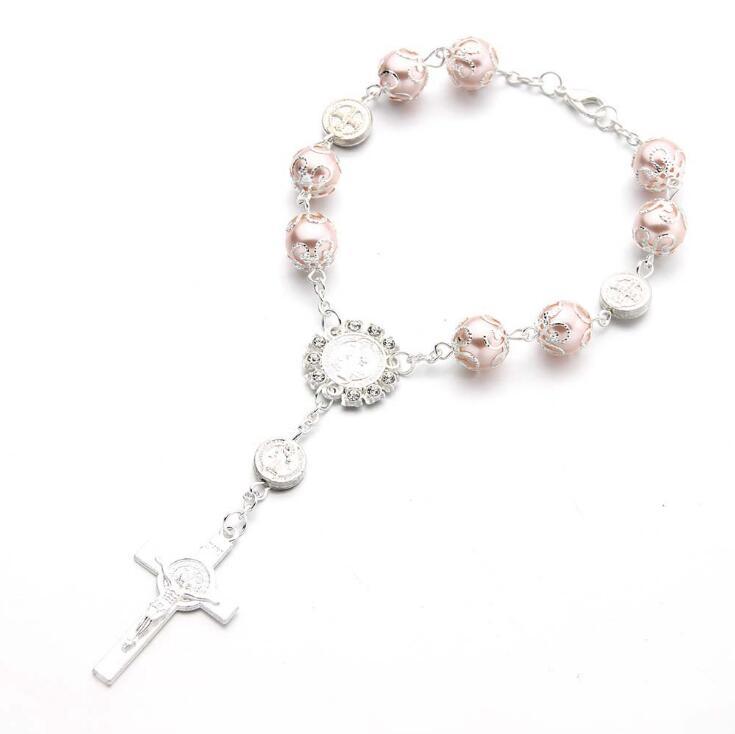 Cross pendant beaded bracelet Jesu Christianism baby shower supplies religion wedding gifts rosary bracelet charm bracelet Religious jewelry