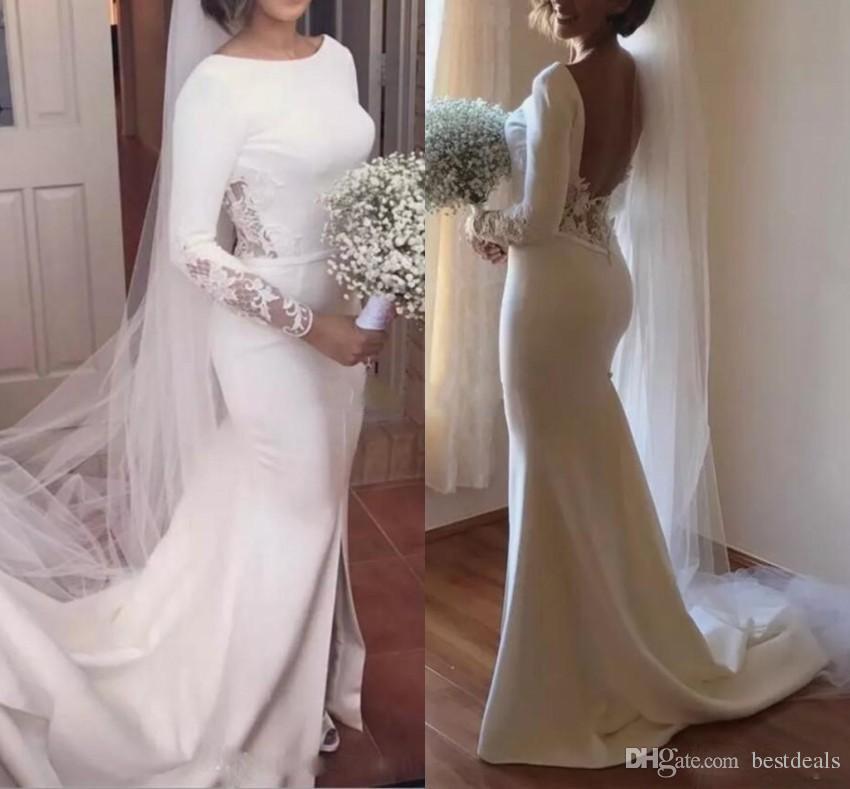 Sleeve Newest Long Mermaid Wedding Dresses Bateau Backless Lace Chapel Train Church Garden Bridal Gowns Vestido De Novia Robe De Marie