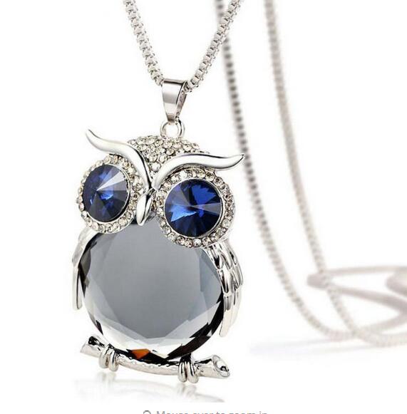 New Style Charmant Women Necklace Owl Pendant Rhinestone Sweater Chain Long Necklaces Jewelry Ornaments Exquisite Torque Trinket GA733