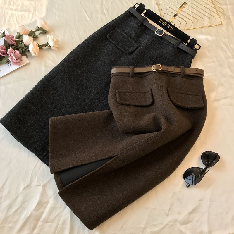 New design women&#039;s high waist with belt solid color woolen thickening vent jag knee length pencil skirt plus size S M L XL XXL от DHgate WW