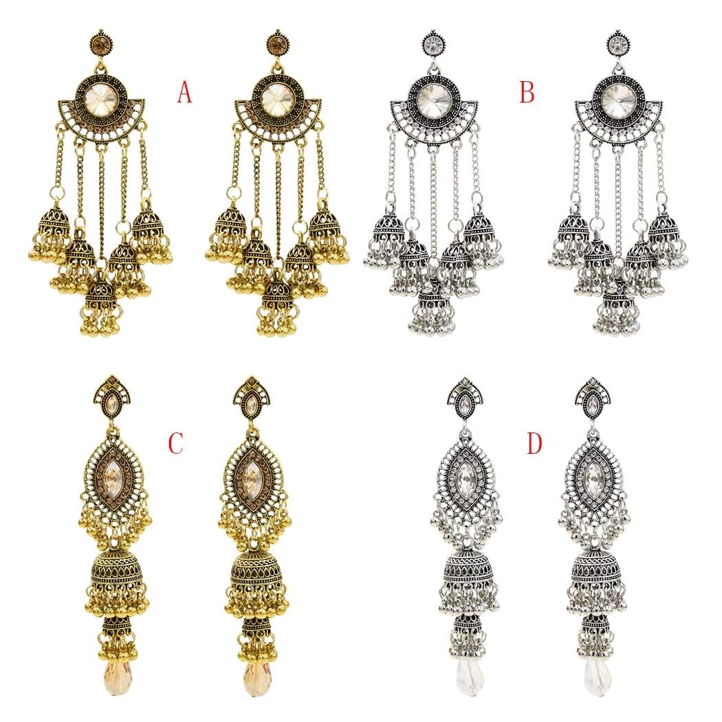 Ethnic Women's Silver Gold Jhumka Indian Earrings Vintage Rhinestone Exaggerated Lantern Tassel Palace Drop Earring Jewelry
Ethnic Women's Silver Gold Jhumka Indian Earrings Vintage Rhinestone Exaggerated Lantern Tassel Palace Drop Earring Jewelry