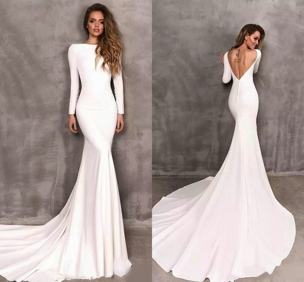 Hot Sale Mermaid Wedding Dresses Long Sleeve Elegant Boho Satin Bride Dress Wedding Gowns 2020 Vestido De Noiva