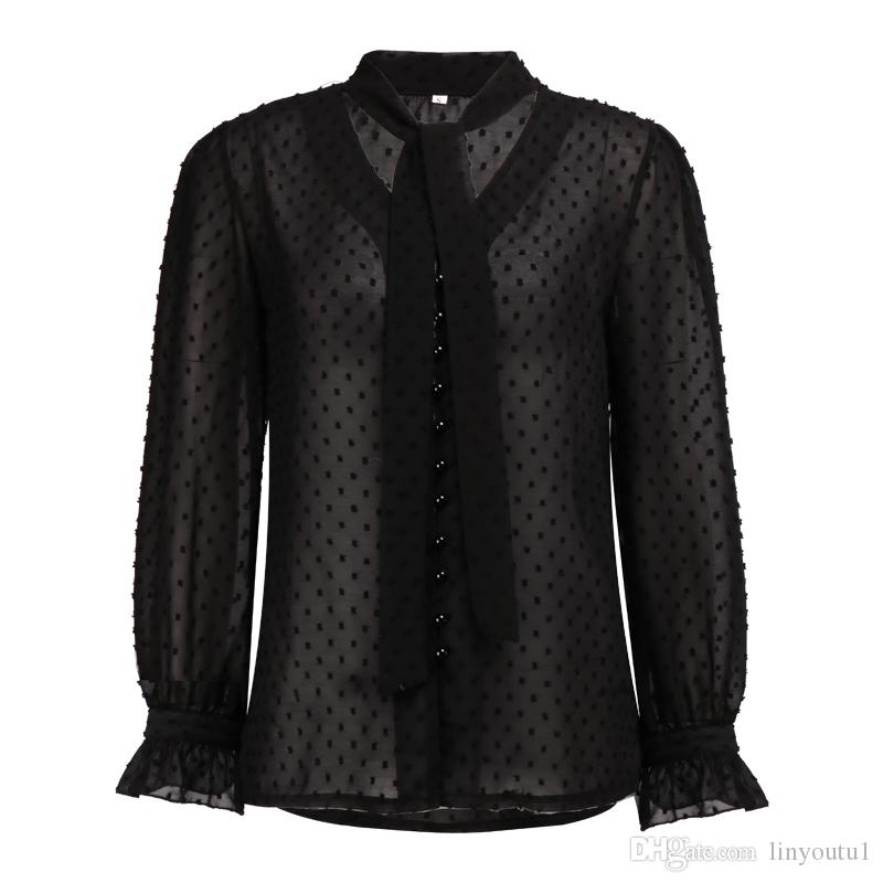 2020 Chiffon Blouses Women 2019 Autumn Fashion Long Sleeve V-neck Pink Shirt Office Blouse Slim Casual Tops Female Plus Size