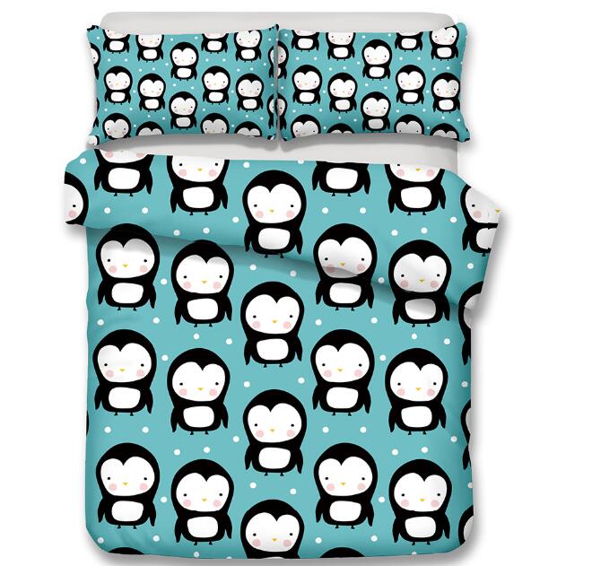 3D Penguin Bedding Set Cute Cartoon Printing Duvet Cover Set with Pillowcase Twin Full Queen King Size