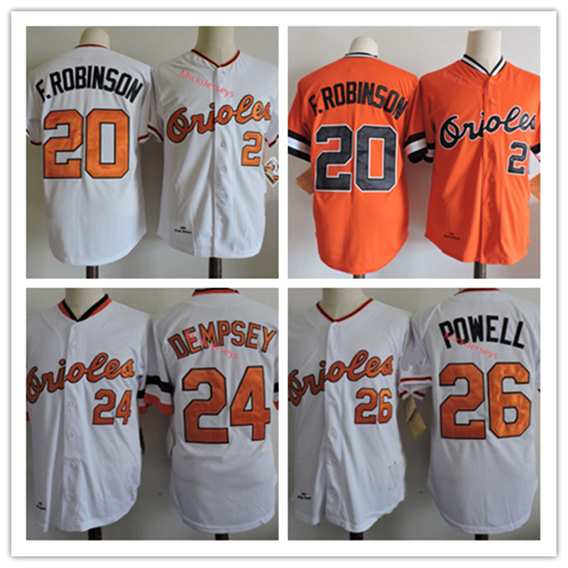 Mens BAL #24 Rick Dempsey #26 BOOG POWELL Jerseys Stitched white Orange #20 FRANK ROBINSON Jersey S-3XL
Mens BAL #24 Rick Dempsey #26 BOOG POWELL Jerseys Stitched white Orange #20 FRANK ROBINSON Jersey S-3XL