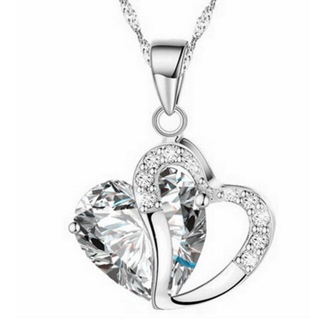 Korean version of peach heart-shaped zircon crystal necklace clavicle chain sweater chain DJN56 mix order Pendant Necklaces jewelry