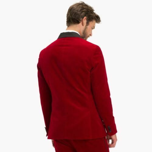 3 Pieces Red Velvet Mens Wedding Suits Black Shawl Lapel Groom Formal Wear Prom Tuxedos Best Man Blazer Suit (Jacket+Vest+Pants)