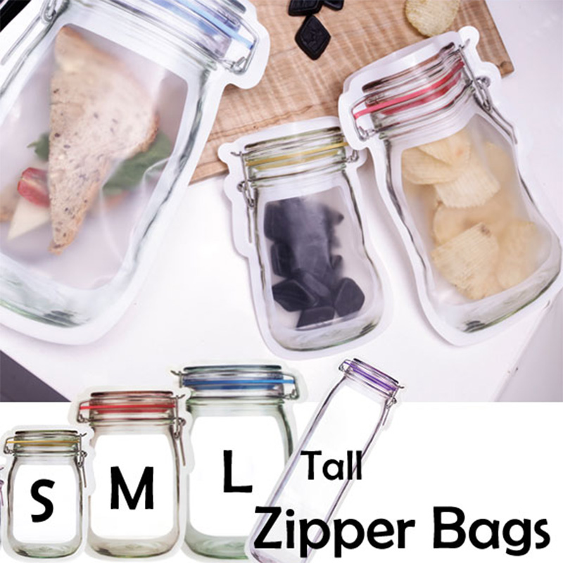 Reusable Mason Jar Bags Portable Nuts Candy Cookies Bag Zipper Sealed Kitchen Organizer Fresh Storage Bag