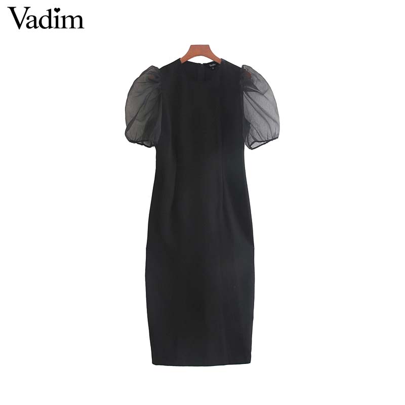 Vadim women elegant black midi dress O neck short Organza sleeve back zipper female casual elegant dresses vestidos QC739
Vadim women elegant black midi dress O neck short Organza sleeve back zipper female casual elegant dresses vestidos QC739
