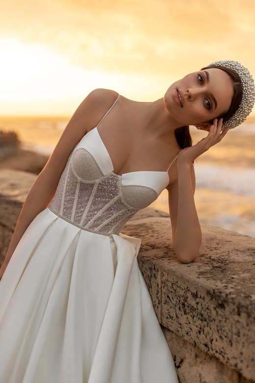 2020 Idatorez Satin Wedding Dresses With Pocket Beaded Spaghetti Sweep Train Boho Wedding Dress A Line Custom Made Vestidos De Novia