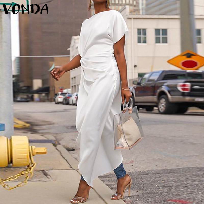VONDA S-5XL Summer Tops Women Blouse Sexy Split Hem AsymmetricalParty Blouse Casual Loose Long Shirts Female Blusa Tunic