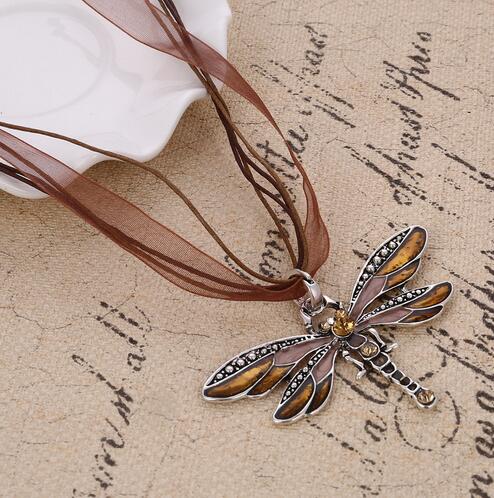 Necklace Silver Dragonfly Statement Necklaces Pendants Vintage Rope Chain Necklace Women Accessories GB