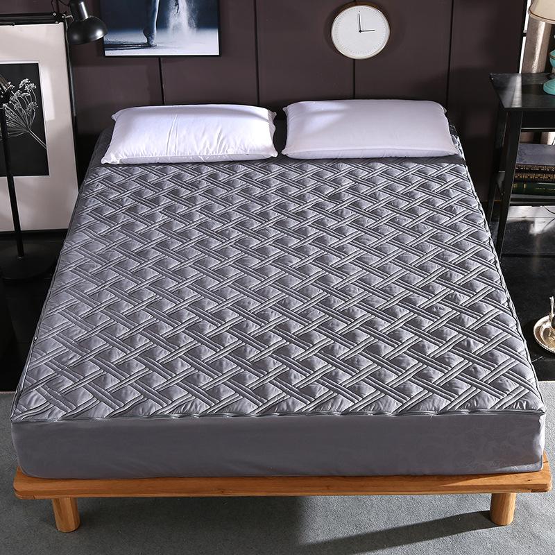 Thicken Solid Color Bed Mattress Cover Protector Pad Quilted Fitted Sheet Bed 6 Sides All Sealed With Zipper Home Hotel Textile