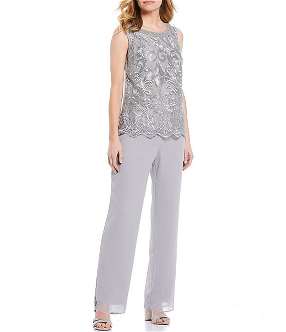 ursula silver mother of the bride pant suits chiffon beading lace appliqued wedding guest dress plus size women formal outfit